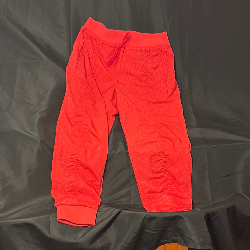 Red Ruched Athleta Cheetah Pattern Insulated Jogger Pants